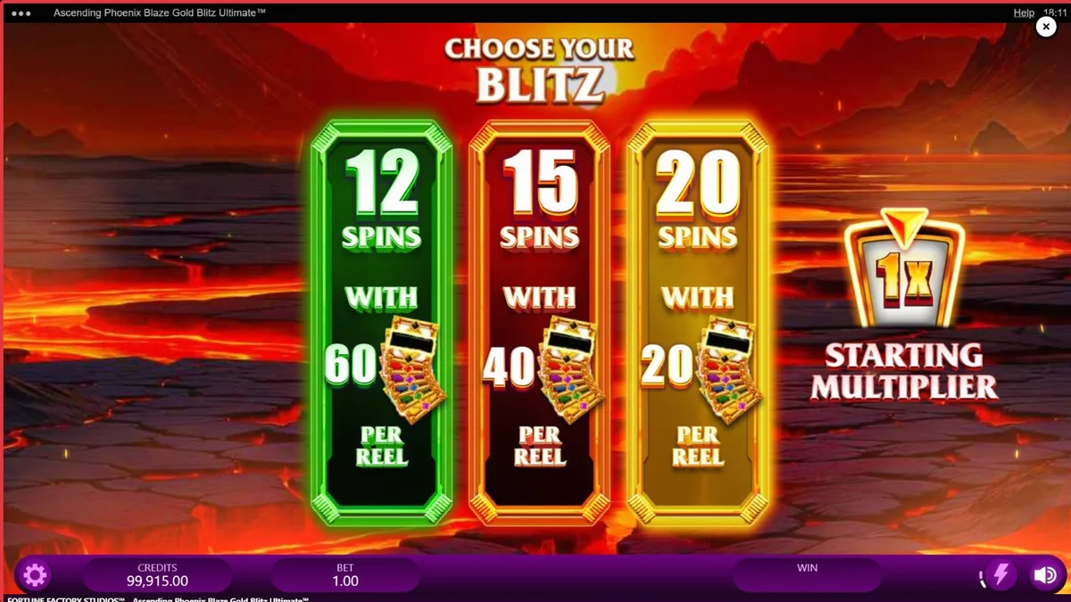 Ascending Phoenix Blaze Gold Blitz Ultimate slot machine interface